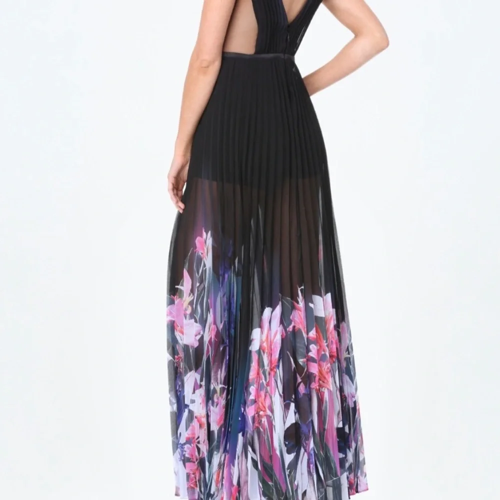 💋 bebe floral black pleated 8 romper dress RARE New 💋 - Picture 2 of 3